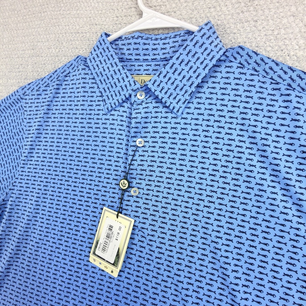 NWT Donald Ross Golf Polo Shirt Mens S Blue Black Fishbone Print Performance
